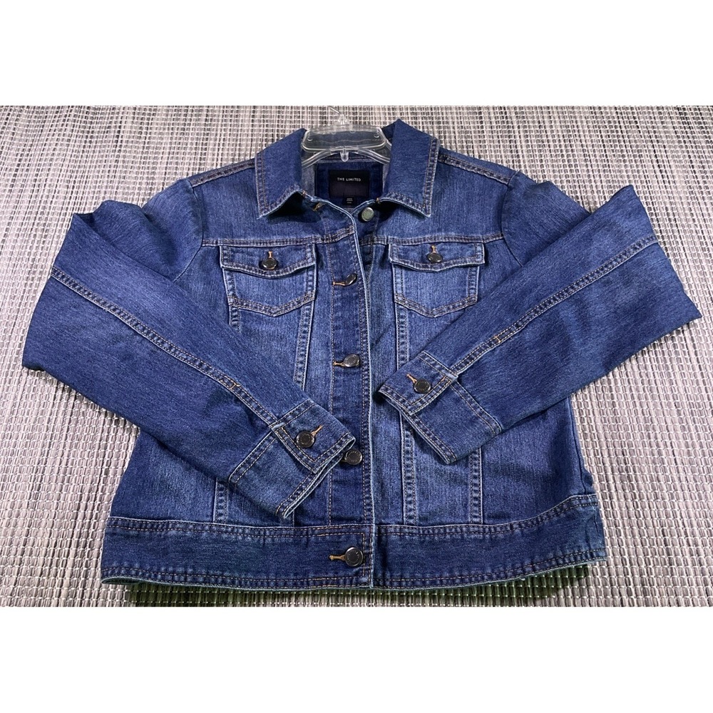 The Limited Womens Medium Wash Denim Trucker Jacket Size Small Stretch SU4762